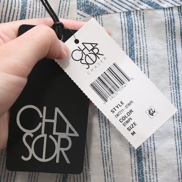 Chaser Beachy Striped Linen Blend Button Down Camisole Tank Top - Picture 11 of 12